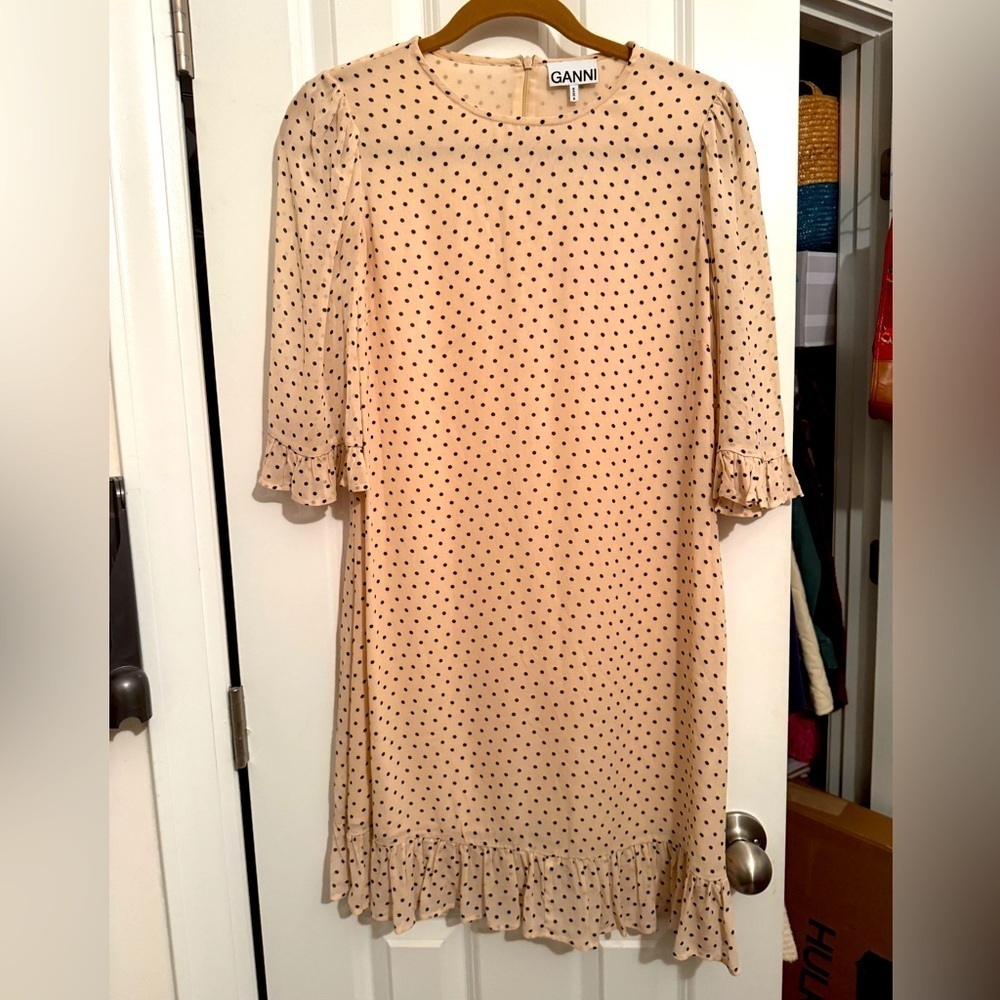 Ganni Cream 3/4 Sleeve Mini Dress